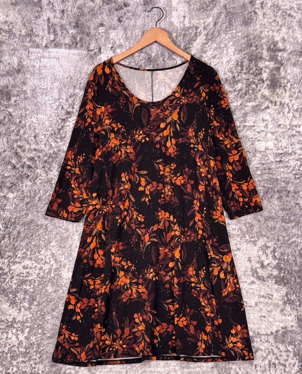 New Garnet Hill Dress Large Womens Tencel Jersey Knit Black Fall Florals